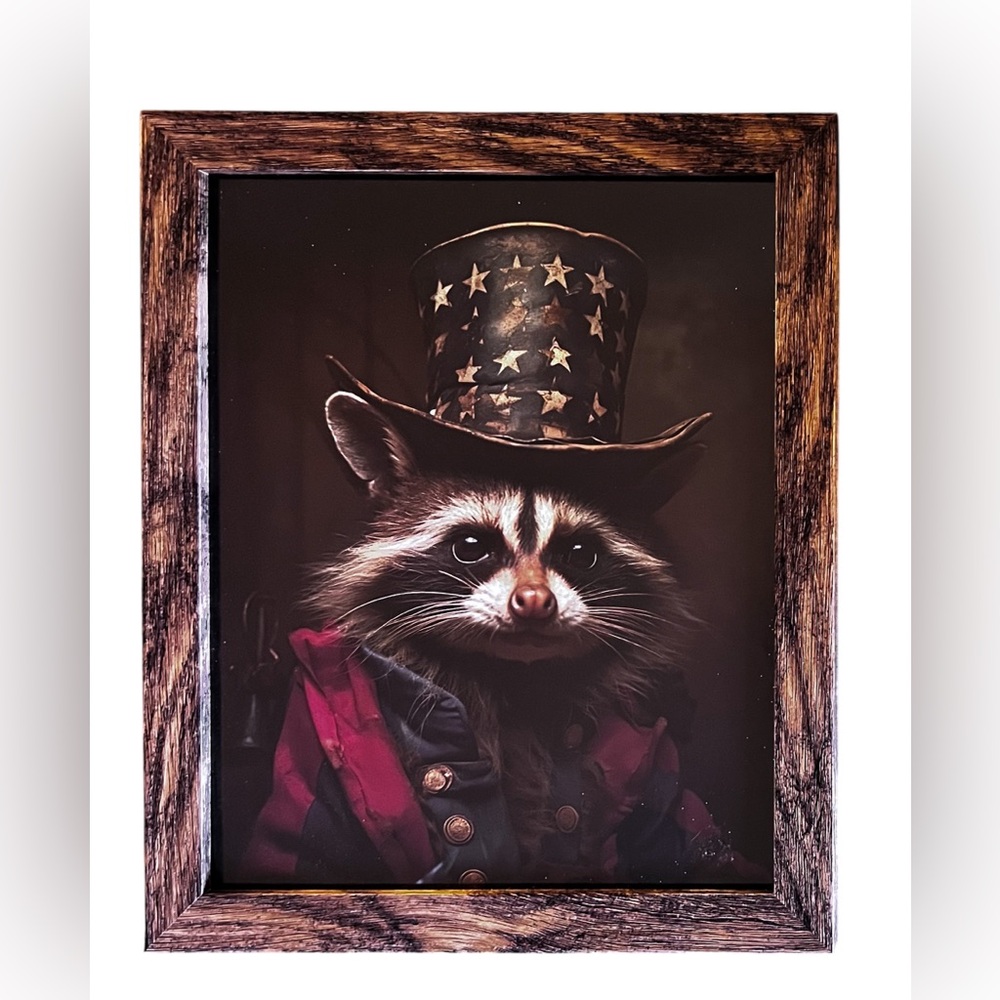 Cute Raccoon With A Red Hat Baroque Style Framed Art NWOT